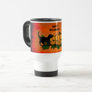Mug De Voyage Halloween heureux, Chat noir, Chat et Citrouille