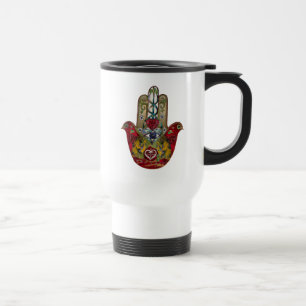Mug De Voyage Hamsa Rouge Oiseau Cœur Grenade Rubis