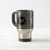 Mug De Voyage Hand Drawn Black and White Flower Pattern Monogram (Devant gauche)