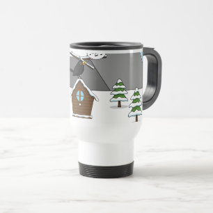 Mug De Voyage Happy Blackbird chanter dans le paysage hivernal