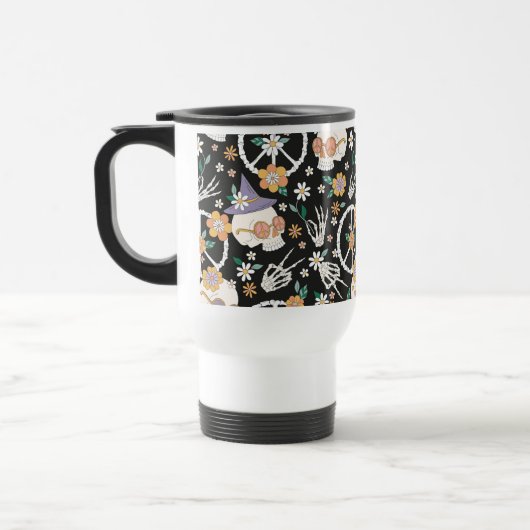 Mug De Voyage Hippie Halloween Skulls et Fleurs Motif (Gauche)