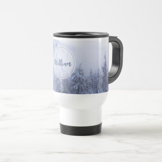 Mug De Voyage Hiver merveilleux brouillard épinette forêt neige (Devant droit)