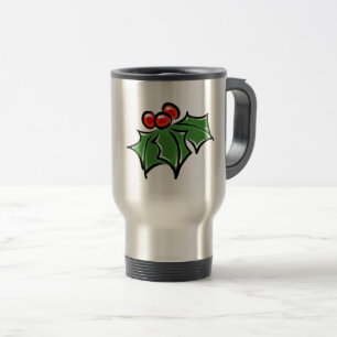 Mug De Voyage Holly Feuilles, Holly baies, fun vacances botaniqu