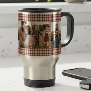 Mug De Voyage Homme rustique à carreaux rouges Famille 5 Photo