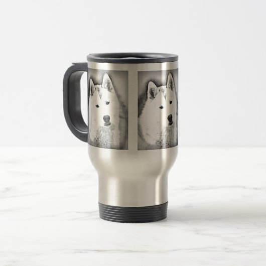 Mug De Voyage Husky Sibérien Blanc avec Dessin d'Art Blue Eyes (Devant gauche)