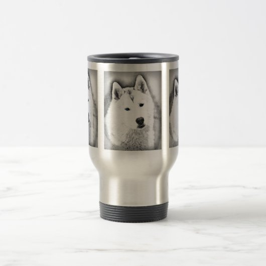Mug De Voyage Husky Sibérien Blanc avec Dessin d'Art Blue Eyes (Centre)
