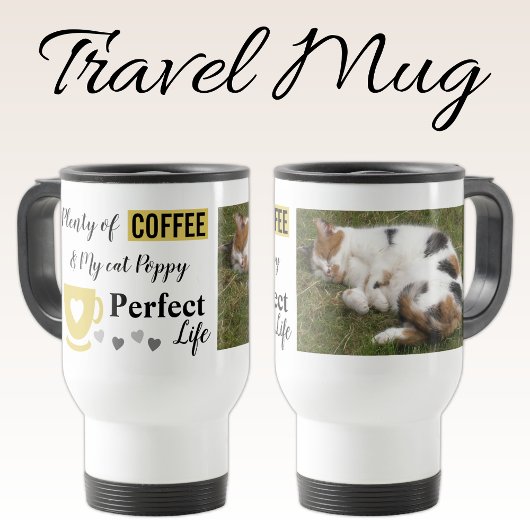 Mug De Voyage Idéal chat animal de compagnie et café blanc or ph
