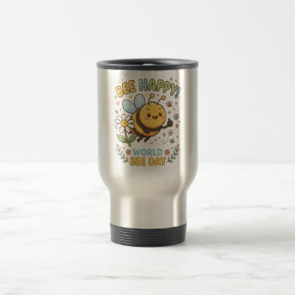 Mug De Voyage Illustration adorable "Bee Happy!" pour la Journée