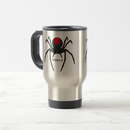 Mug De Voyage Illustration d'araignée noire effrayante (Devant gauche)