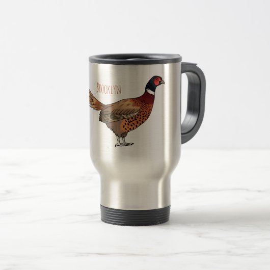 Mug De Voyage Illustration d'oiseau faisan à cou circulaire (Devant droit)