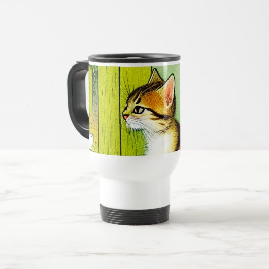 Mug De Voyage Illustration vintage Tabby Cat (Devant gauche)