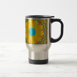 Mug De Voyage Impression Cyan et Gold Mandala Art