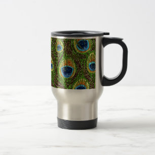 Mug De Voyage Impression de plumes de paon colorées