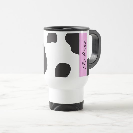 Mug De Voyage Impression De Vache, Spots De Vache, Noir Et Blanc (Devant droit)