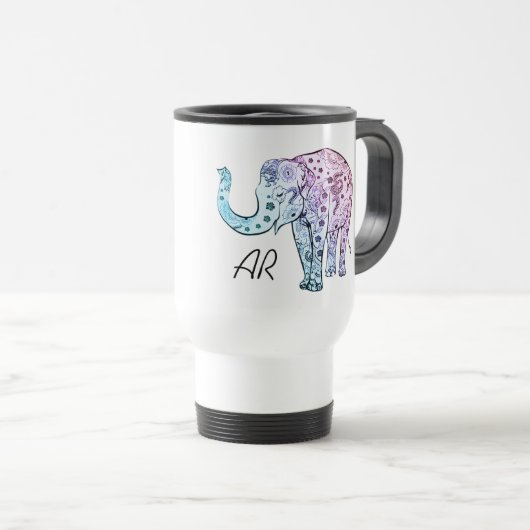 Mug De Voyage Initiales nommées faites sur commande florales en (Devant droit)