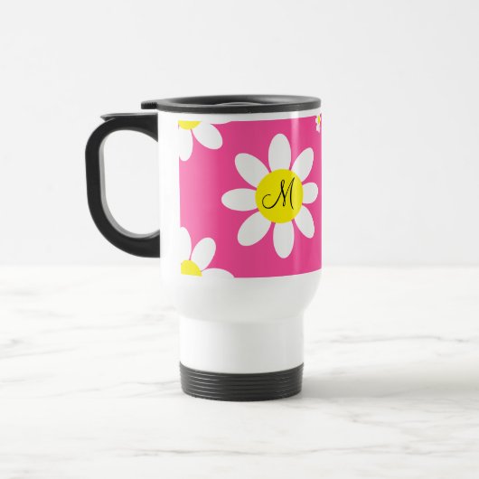 Mug De Voyage Initiales personnalisées Cute Hot Rose et Blanc Fl (Gauche)