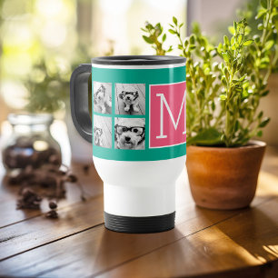 Mug De Voyage Instagram rose turquoise et chaud 8 Photo Collage