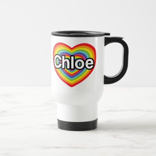 Mug De Voyage J'aime Chloe : coeur arc-en-ciel (Droite)
