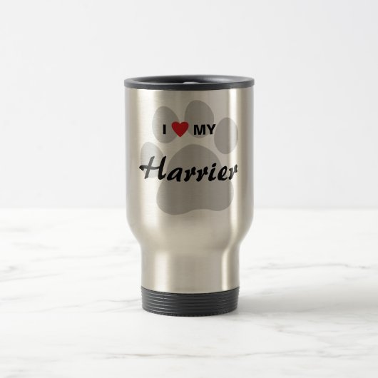 Mug De Voyage J'aime (coeur) mon harrier Pawprint (Centre)
