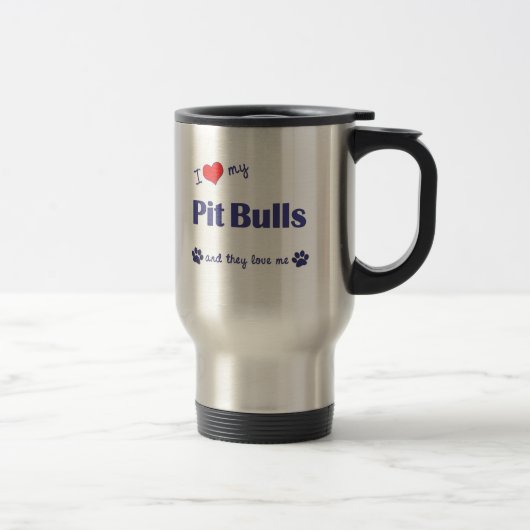 Mug De Voyage J'aime mes pitbulls (les chiens multiples) (Droit)