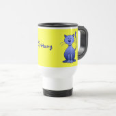 Mug De Voyage Jaune personnalisé par chat de sourire bleu (Devant droit)