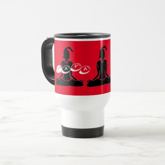 Mug de voyage 'Java Yoga' blanc et rouge (Devant gauche)