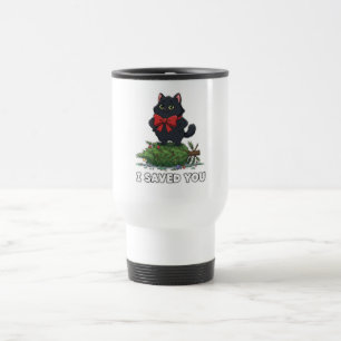 Mug De Voyage "Je t'ai sauvé" Arbre de Noël drôle de chat noir