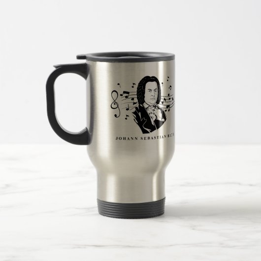 Mug De Voyage Johann Sebastian Bach Portrait et buste avec notes (Gauche)