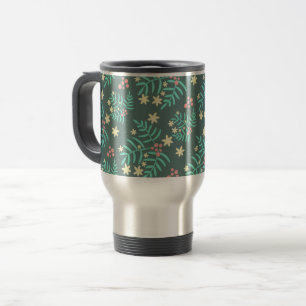 Mug De Voyage Joli motif bleu de feuilles et de baies botaniques