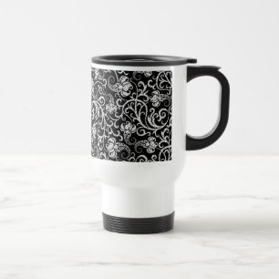 Mug De Voyage Joli noir dalmate fleurs design arrière - plan