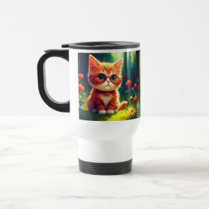 Mug De Voyage Joli petit chaton rouge portant des lunettes-36547