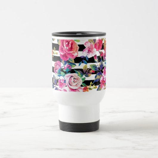 Mug De Voyage Joli ressort fleuri et rayures motif (Centre)