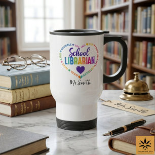 Mug De Voyage Journée de la bibliothécaire scolaire personnalisé