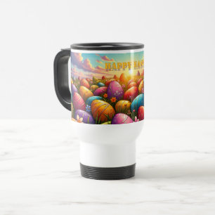 Mug De Voyage Joyeuses Pâques Œufs Colorés dans une Prairie Prin