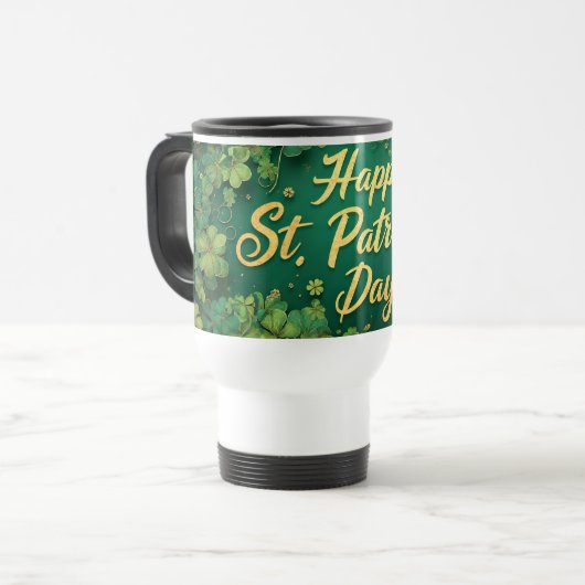 Mug De Voyage Joyeux design de trèfle de la Saint-Patrick (Devant gauche)