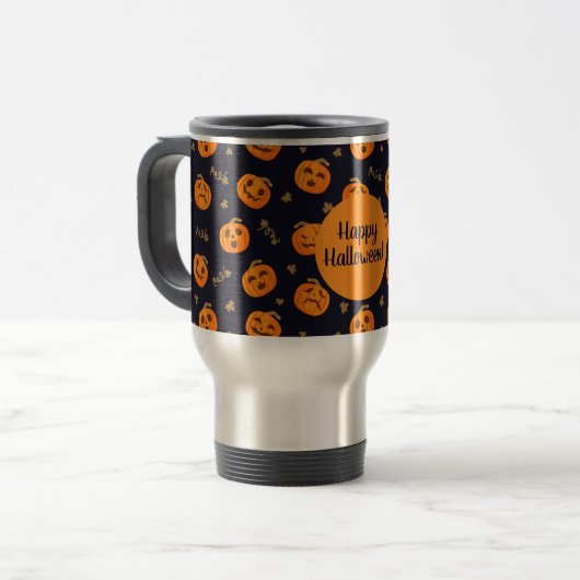 Mug De Voyage Joyeux Halloween ou votre texte Drôle Citrouilles (Devant gauche)