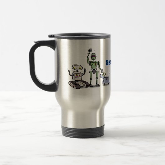 Mug De Voyage Joyeux joli dessin de trois robots trio (Gauche)