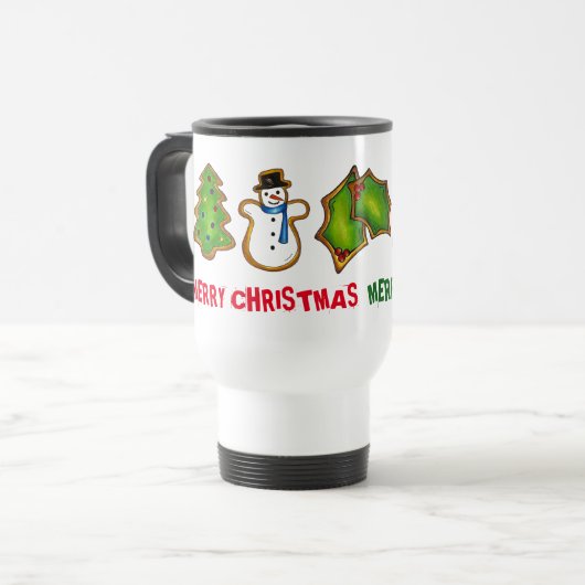 Mug De Voyage Joyeux Noël Cookies de vacances Snowman Tree Bell (Devant gauche)
