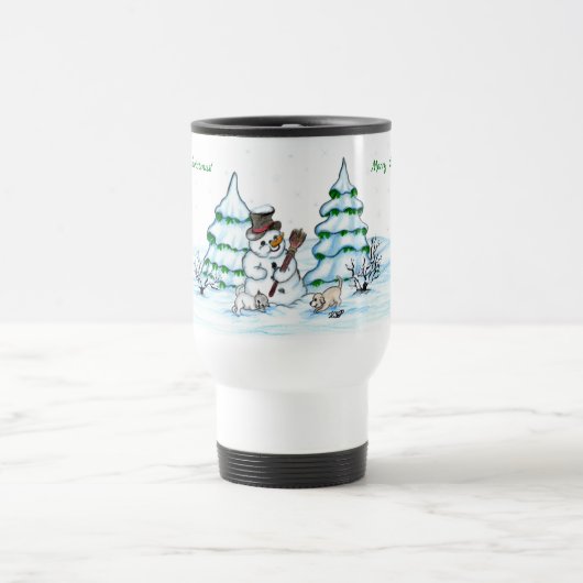 Mug De Voyage Joyeux Noël ! Snowman avec chat et chiot (Centre)