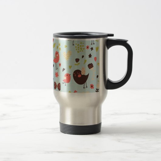 Mug De Voyage Joyeux oiseaux dans les champs de fleurs (Droit)