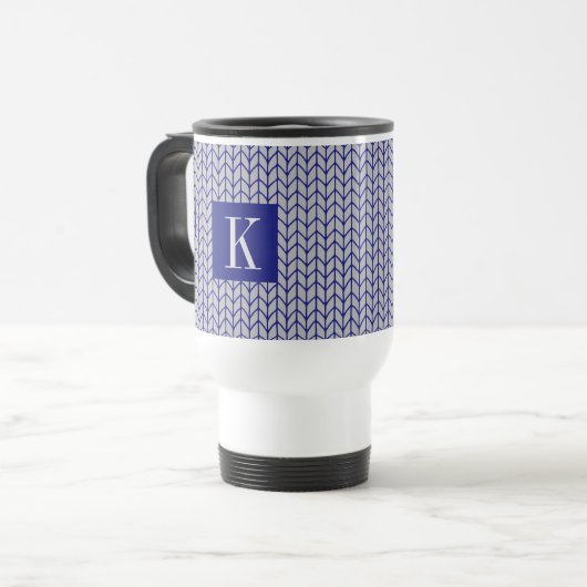 Mug De Voyage KNIT BLEU GRIS Voyage Mug + Initiale II (Devant gauche)
