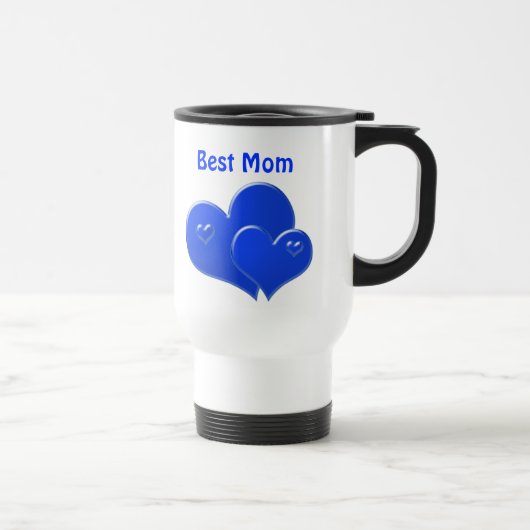 Mug De Voyage La meilleure maman, coeurs bleus (Droite)