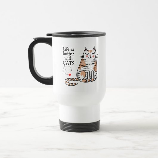 Mug De Voyage La Vie Est Meilleure Avec Les Chats Doodle (Gauche)