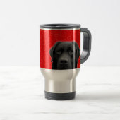 Mug De Voyage Labrador noir avec Coeurs rouges (Devant droit)