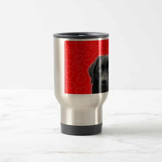 Mug De Voyage Labrador noir avec Coeurs rouges (Centre)