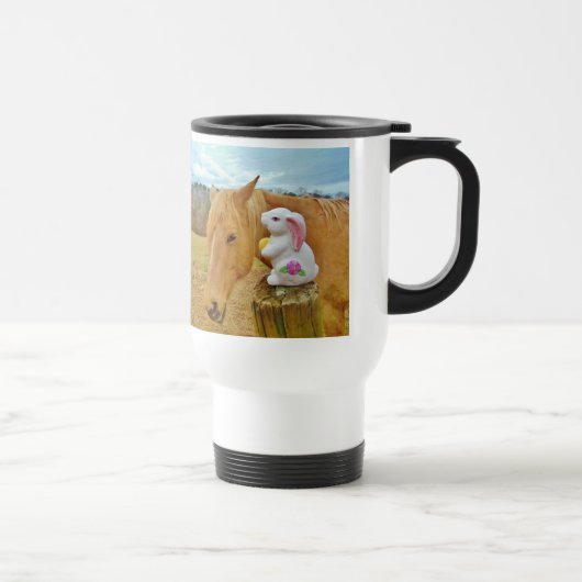 Mug De Voyage Lapin blanc et cheval jaune blond (Droite)