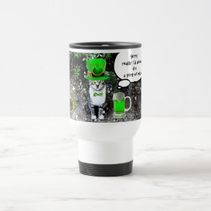 MUG DE VOYAGE LE JOUR DE SAINT PATRICK CAT WITH GREEN IRISH