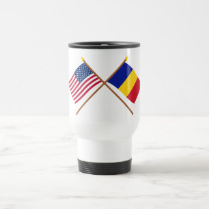 Mug De Voyage Les USA et drapeaux croisés par Roumanie