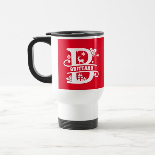 Mug De Voyage Lettre B Noël Monogramme Nom initial Rouge (Gauche)