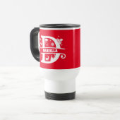 Mug De Voyage Lettre D Noël Monogramme Nom initial Rouge (Devant gauche)